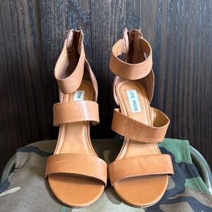 Steve Madden Tan Triple-Strap Block Heel Sandals